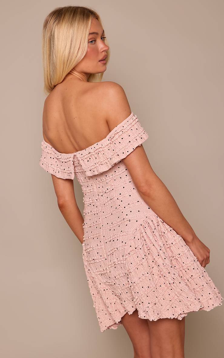 Rose Bébé Robe Droite Bardot À Pois Texturée
