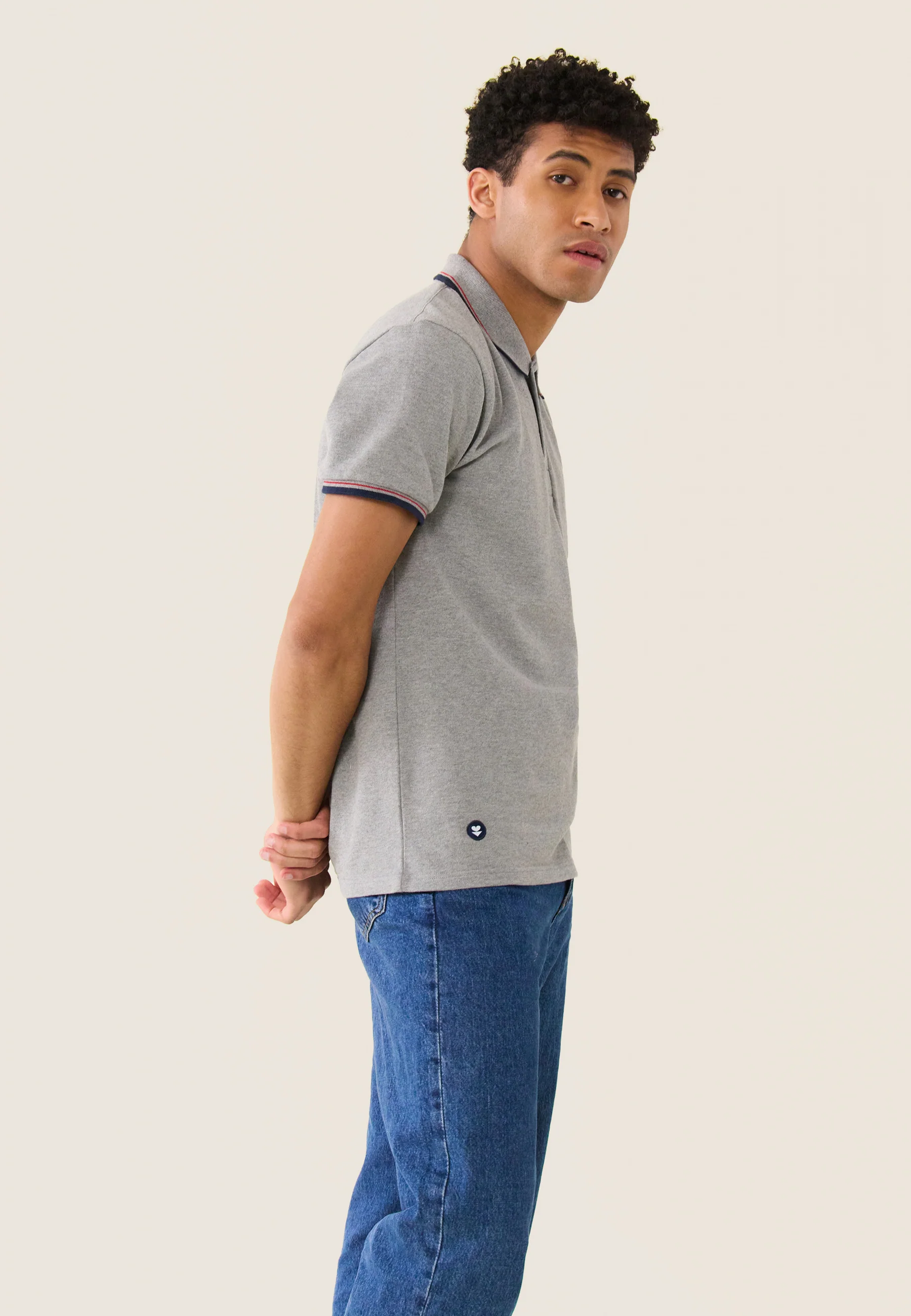 Polo en piqué de coton-Repolo Gris Chiné