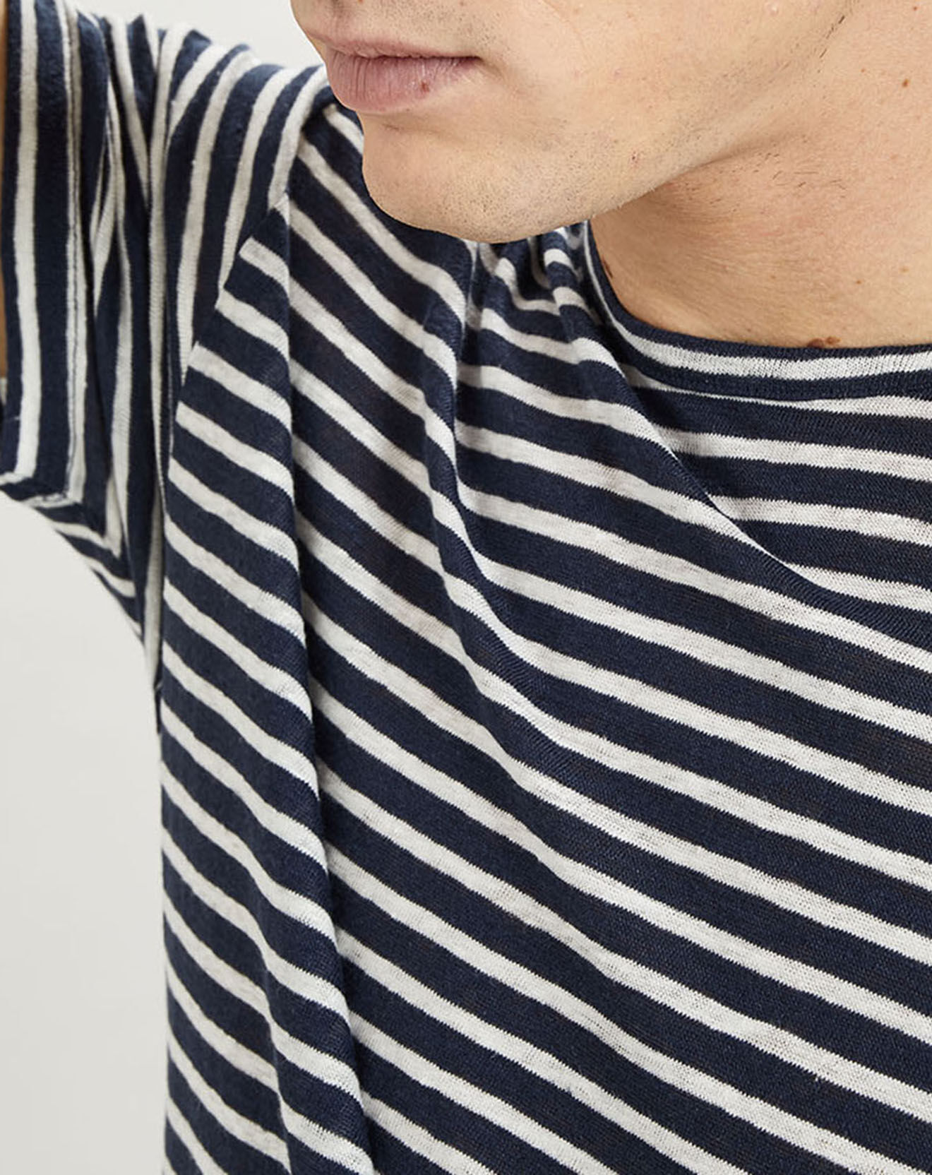 Hackett London T-Shirt 100% Lin marinière bleu marine