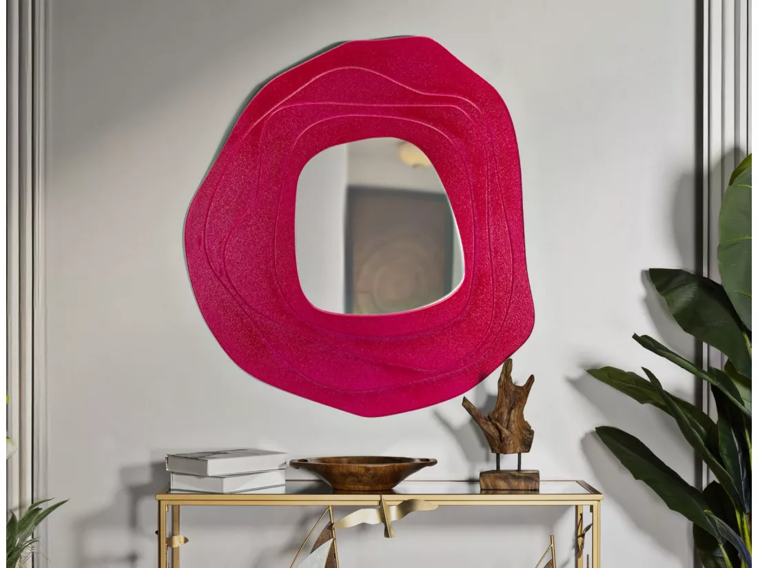 Miroir Mural Fuchsia aux Formes Sinuées - Design Moderne et Créatif - 90x4x97 cm