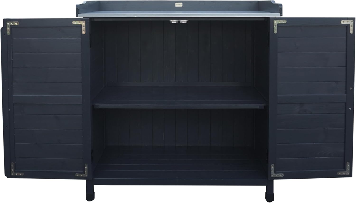 HABAU Gartenschrank mit Arbeitsplatte aus FSC-Massivholz – anthrazit, wetterfest & styroporfrei verpackt - Outdoor Schrank für Balkon, Garten und Terrasse (Roger)