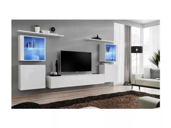 Ensemble de meubles suspendus design pour salon collection SWITCH XIV. coloris blanc brillant.