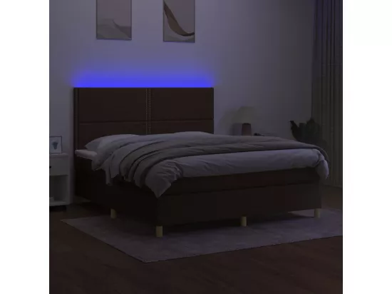 Sommier tapissier matelas et LED Marron foncé 160x200 cm Tissu