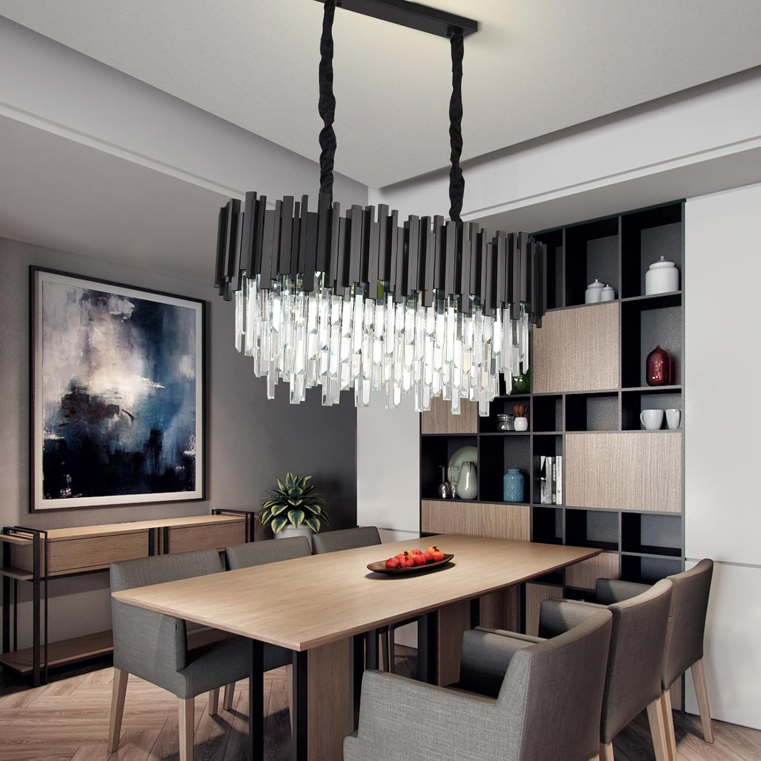 Modern Kronleuchter Kristall Leuchte,Luxus Hängeleuchte Kristall Lampe,Quadratischen Kronleuchte,10xE14 Lichter für Esszimmer, Küche, Wohnzimmer, Schlafzimmer, Flur, Café,Bar(80*30 Cm Schwarz)