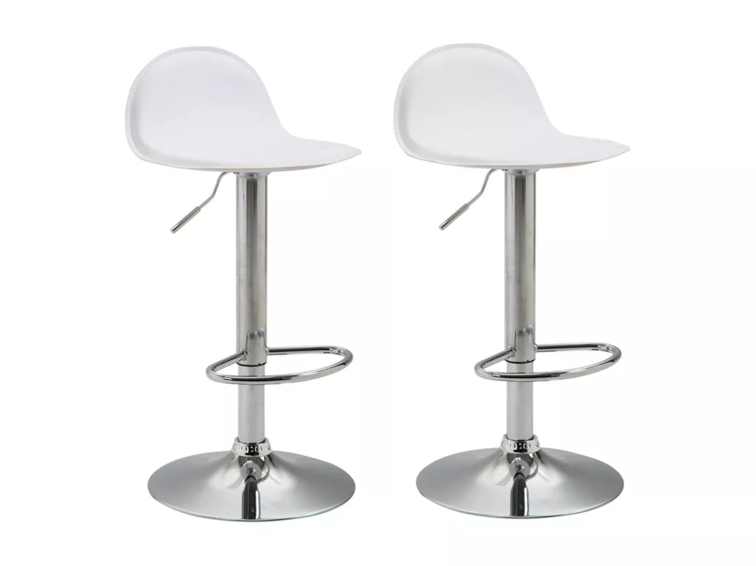 Lot de 2 Tabourets de bar - Similicuir & Métal - Blanc - Lana V2