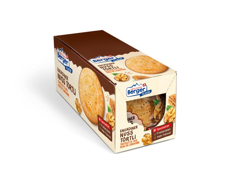 Berger Gebäck Engadiner Nusstörtli 10 x 74 g Schweizer Gebäckspezialität mit Nüssen und Karamell