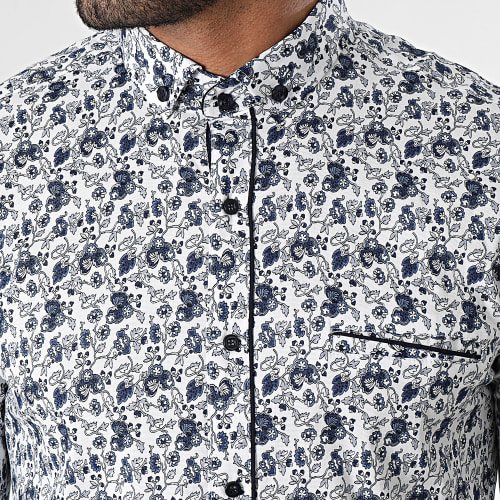 Chemise Manches Longues Bleu Marine Blanc