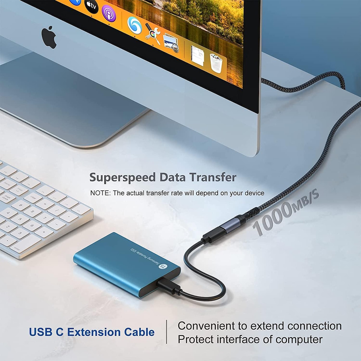 NÖRDIC 1m USB3.2 Gen2 USB-C Forlengelseskabel hann til hunn 10Gbps 5A 100W Thunderbolt3