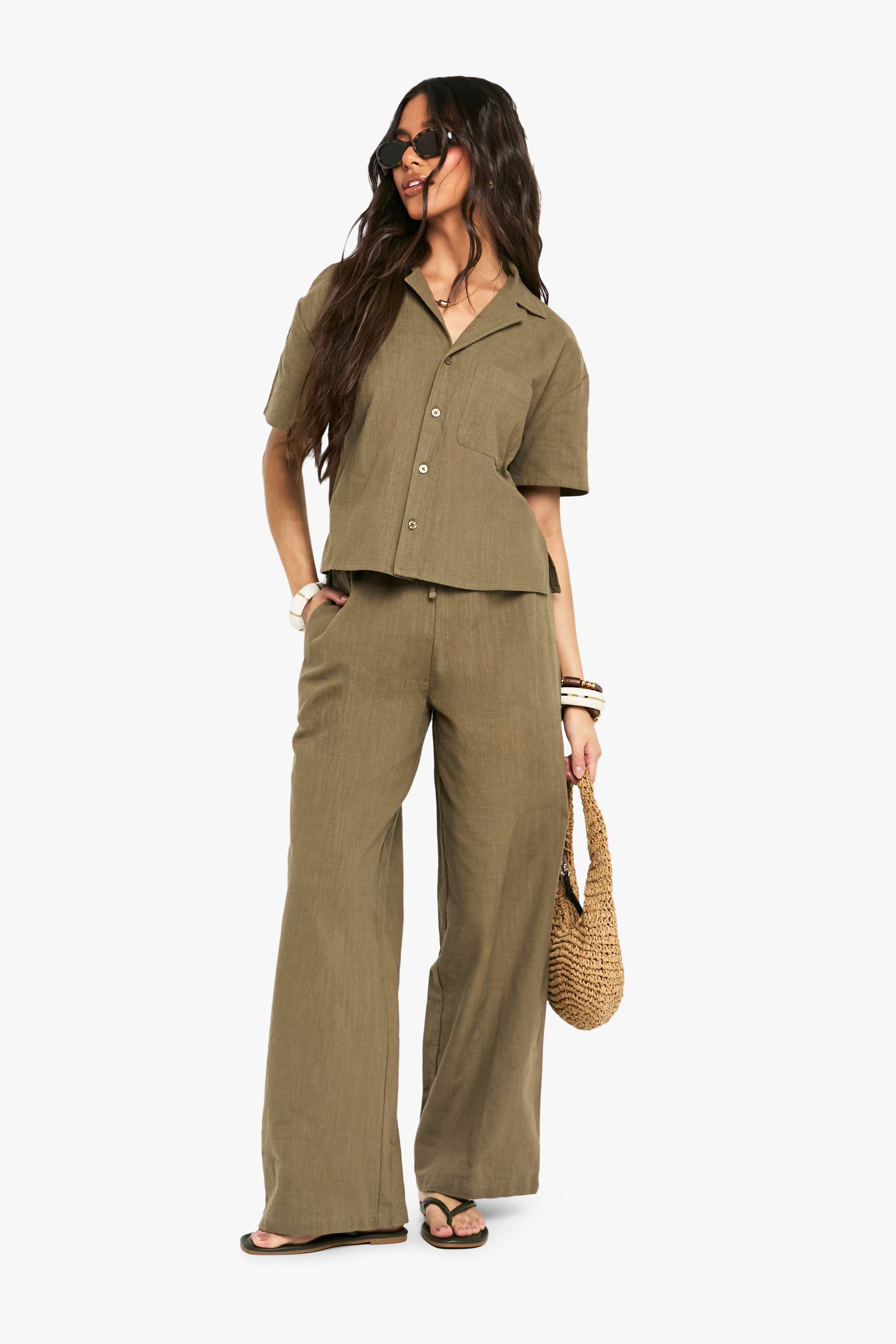 boohoo Chemise à manches courtes effet lin