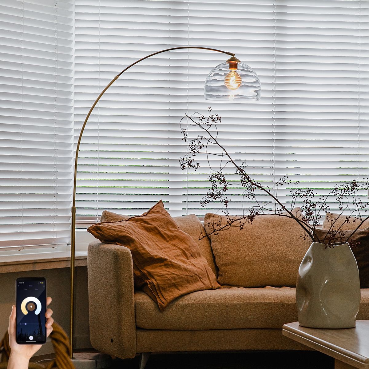 Smart booglamp messing met helder glas incl. Wifi G95 - Arc