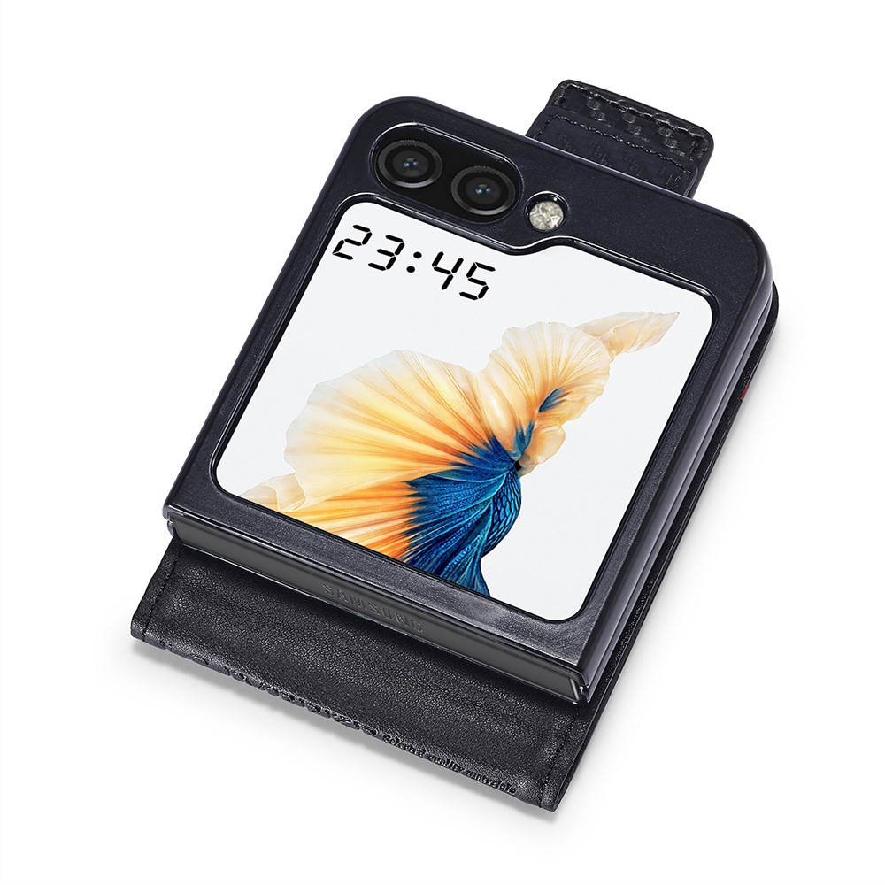 Samsung Galaxy Z Flip7 FE / Z Flip6 Leder Tasche Flip Cover Carbon Look - Schwarz / Rot