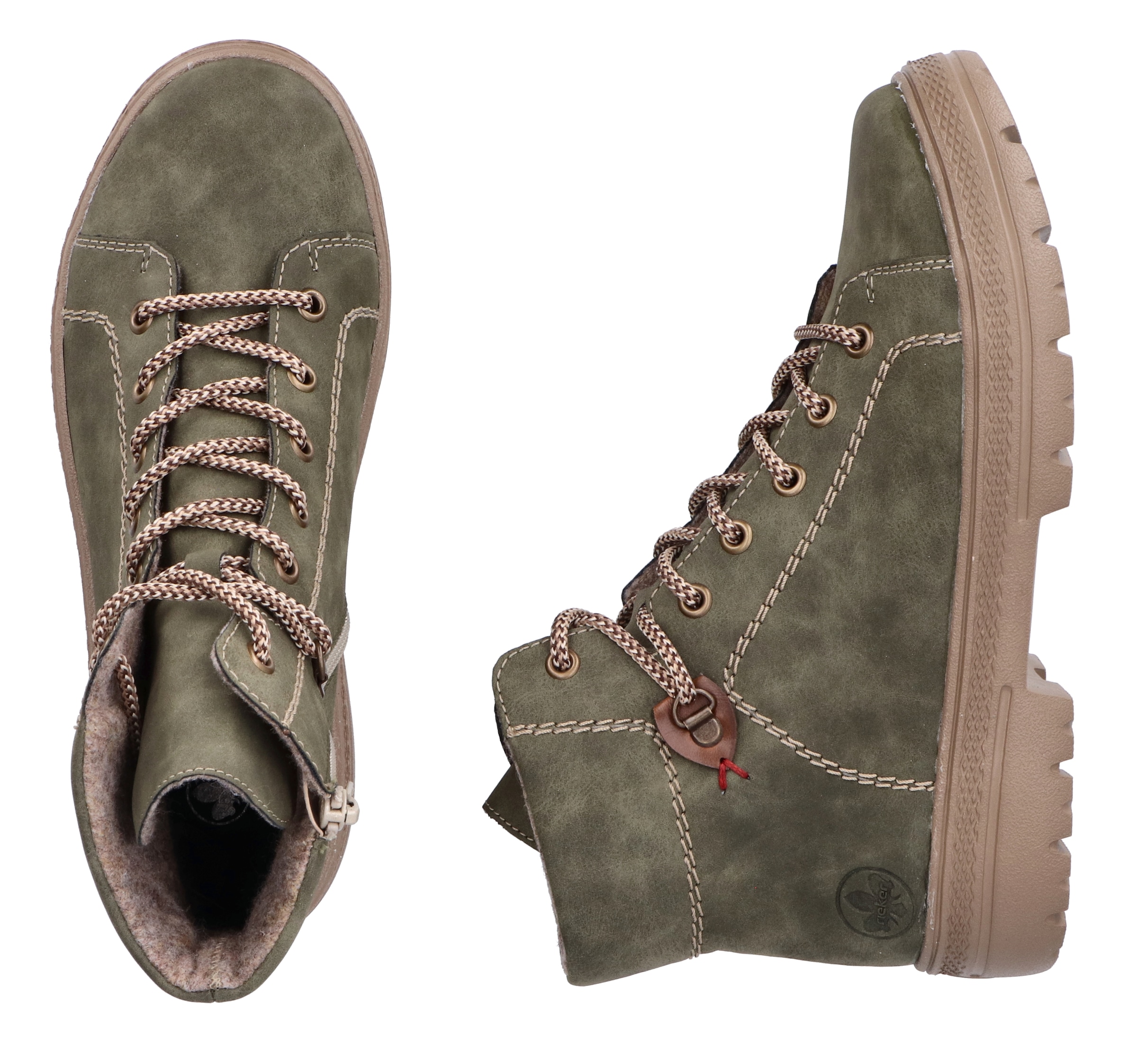 Rieker Schnürboots  , Stiefelette, Plateausohle, Kontrastnaht, mit Innenreissverschluss