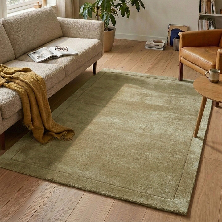 Wollen vloerkleed - Isara Border Olijfgroen