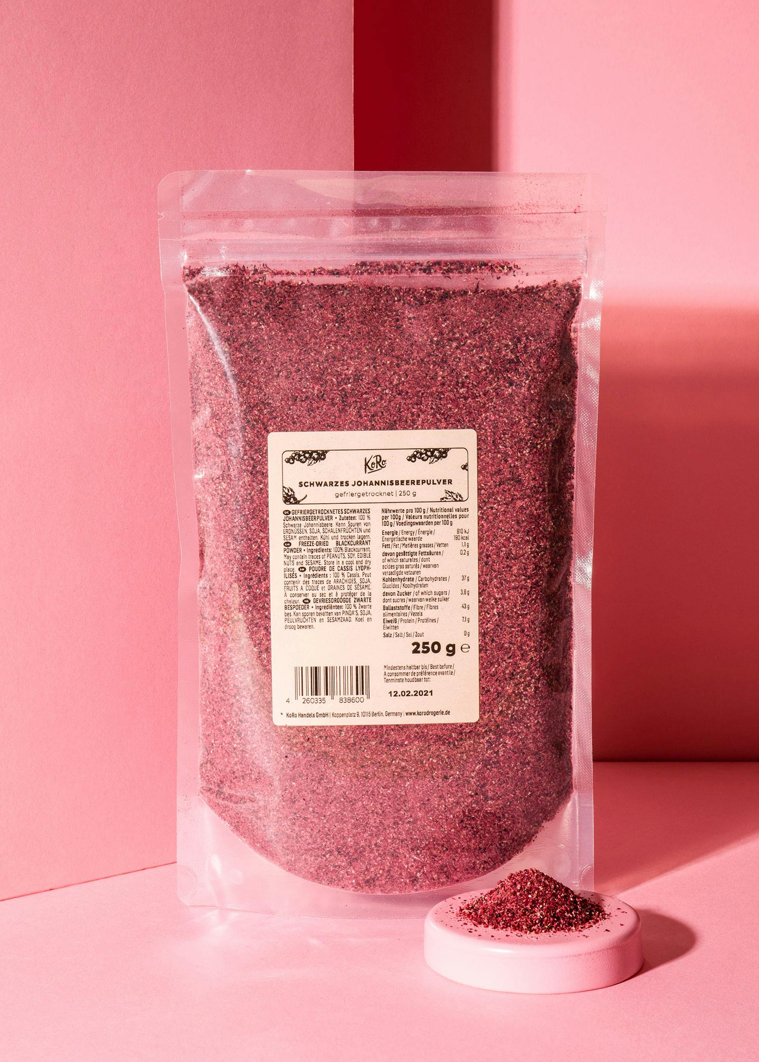 Gefriergetrocknetes schwarzes Johannisbeerpulver 250 g