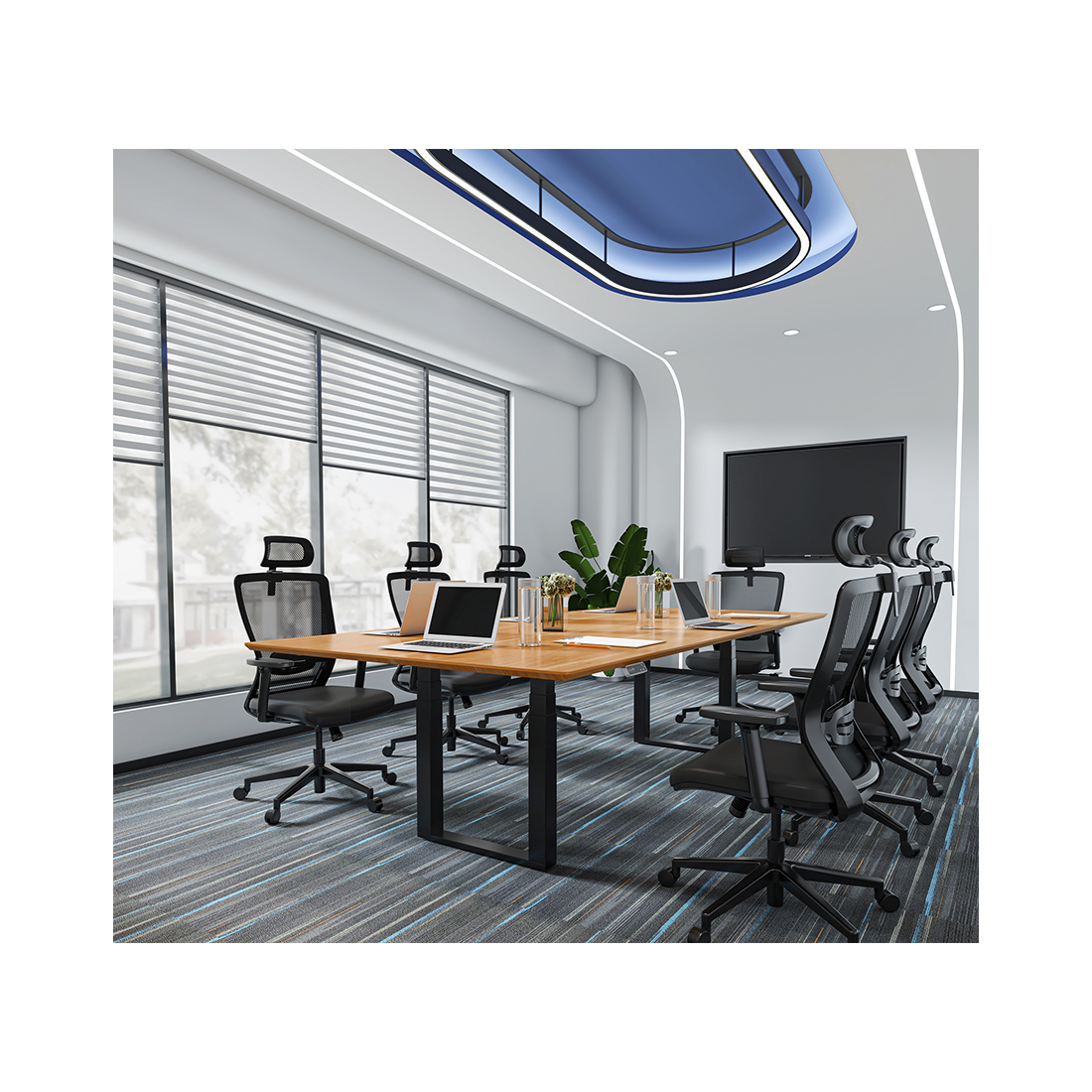CONTINI höhenverstellbarer Bürotisch 200 x 90 cm Eichendekor / ET223Q Gestell schwarz
