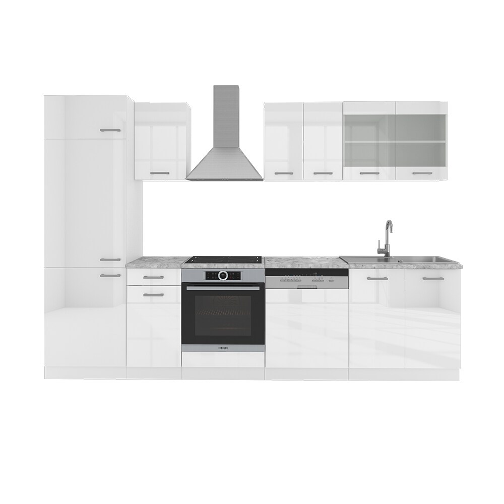 VICCO KÜCHE R-LINE 300 CM KÜCHENZEILE KÜCHENBLOCK EINBAUKÜCHE – WEISS HOCHGLANZ