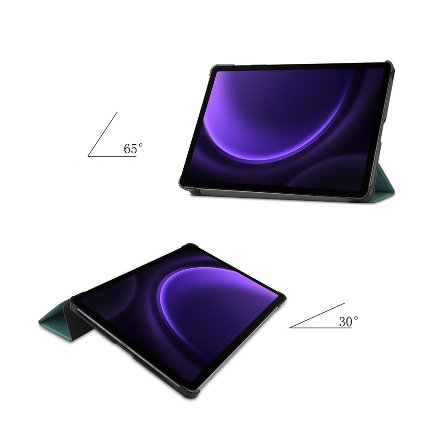 Samsung Galaxy Tab S10 FE / Tab S9 FE Flipcase Hülle Ledertasche mit Aufstellfunktion Litchi Look   S-Pen Halterung - Dunkelgrün