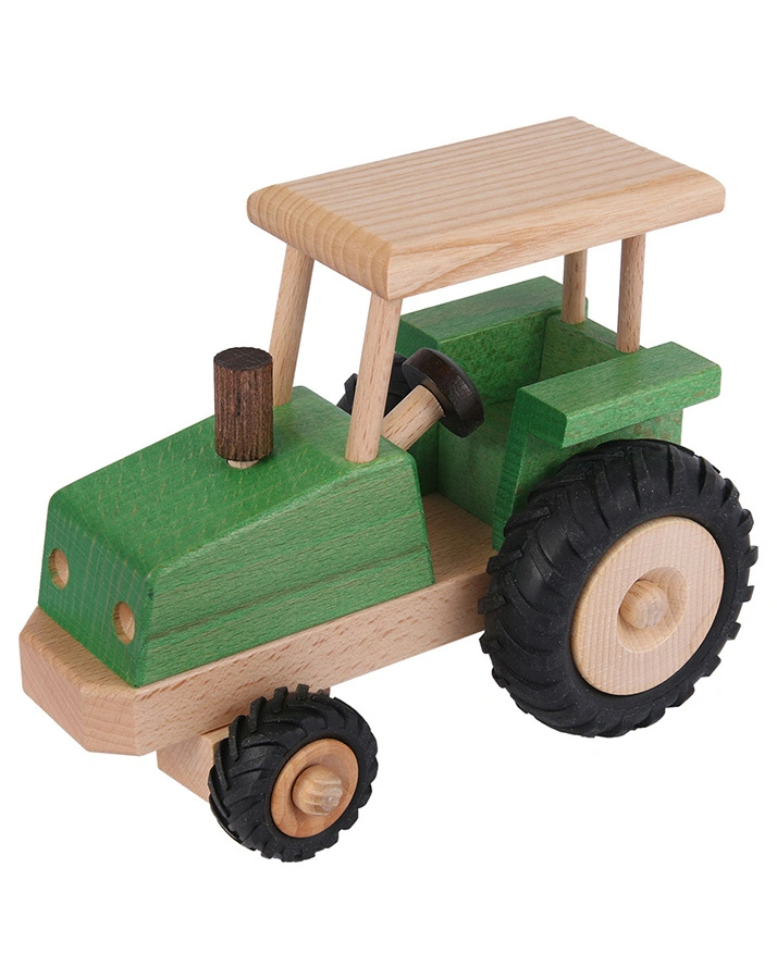 Holz-Traktor lenkbar in grün-natur