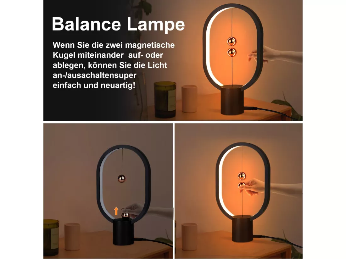 NETTLIFE Lampe de chevet LED noire Lampe de table : Lampe de table Petite lampe magnétique décorative avec USB