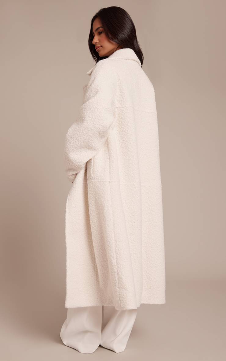 Ecru Manteau Maxi Bouclé Taupe À Double Boutonnage Petite