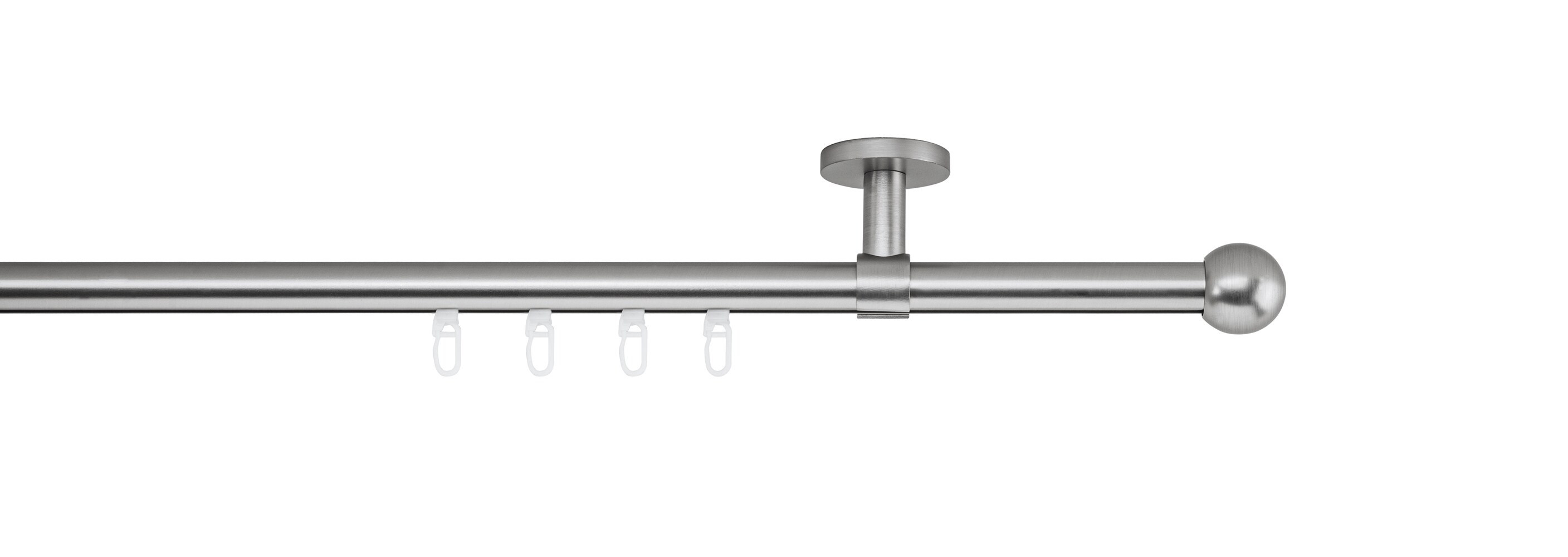 Ondeco Gardinenstange auf Maß Innenlauf 20mm Ball 1-lauf Deckenträger 4cm mit Gleiter Farbe: Edelstahl-Optik, Größe: 100cm