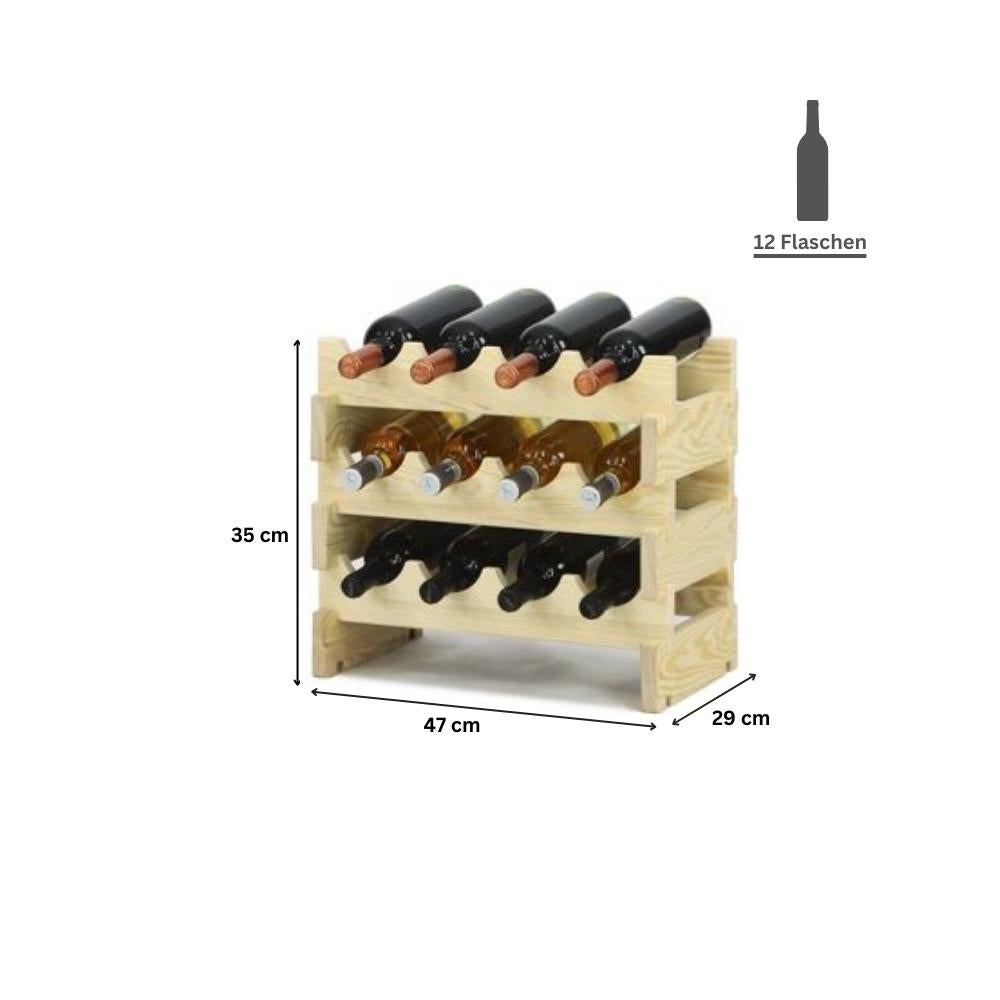 PROREGAL Wijnrek Vinoteca Flex HxBxD 35 x 47 x 29 cm 12 Flessen Massief grenenhout Natuurlijk Onbehandeld
