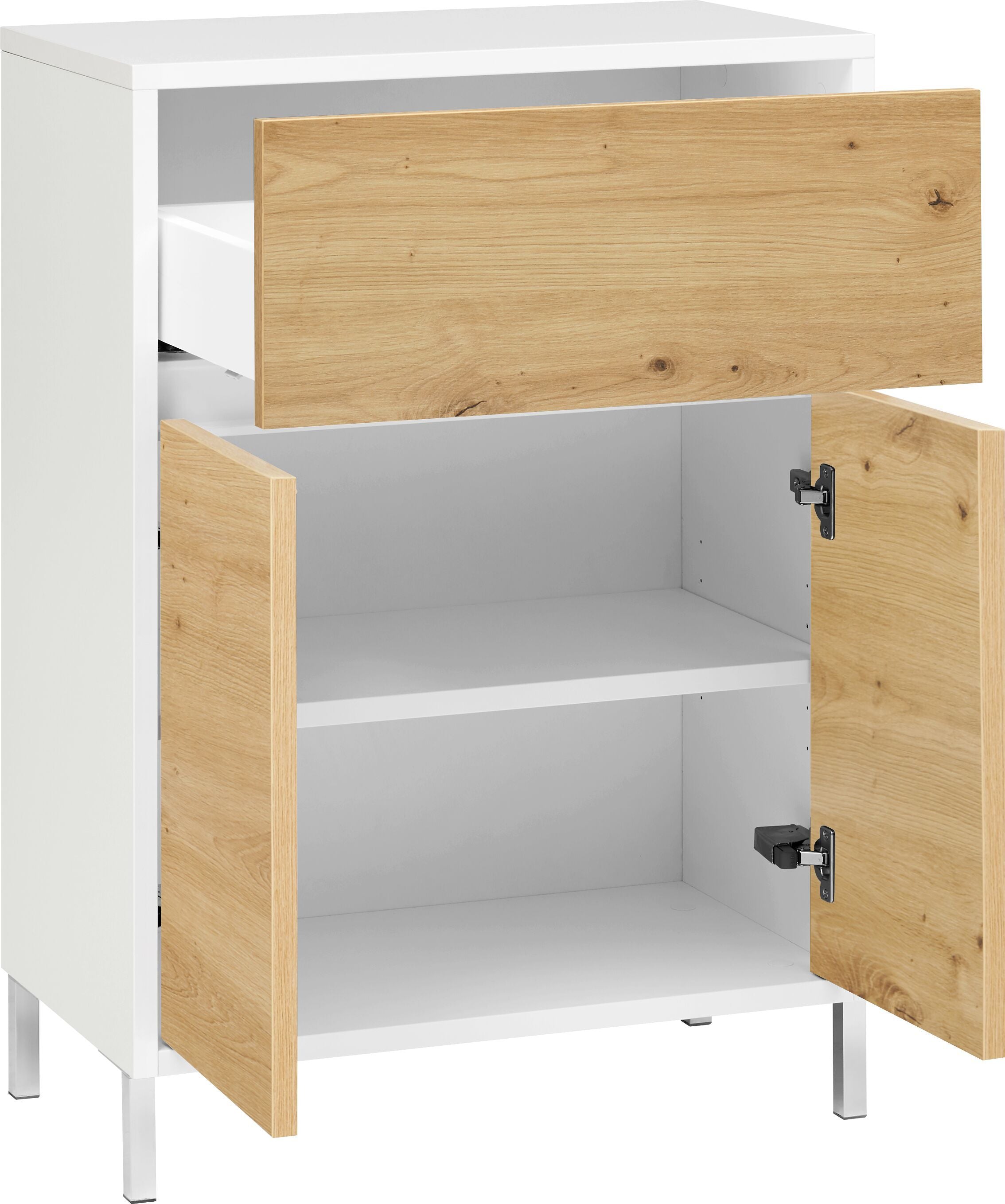 SIERRA Beistellmöbel - Weiss / Eiche / B: 60.0 cm x T: 35.0 cm x H: 84.3 cm