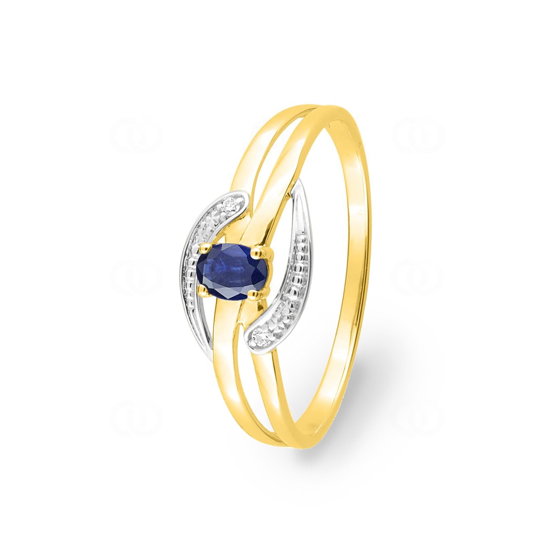 Damenring 750/18 K Gelbgold mit Saphir  & Diamanten 0.01ct.