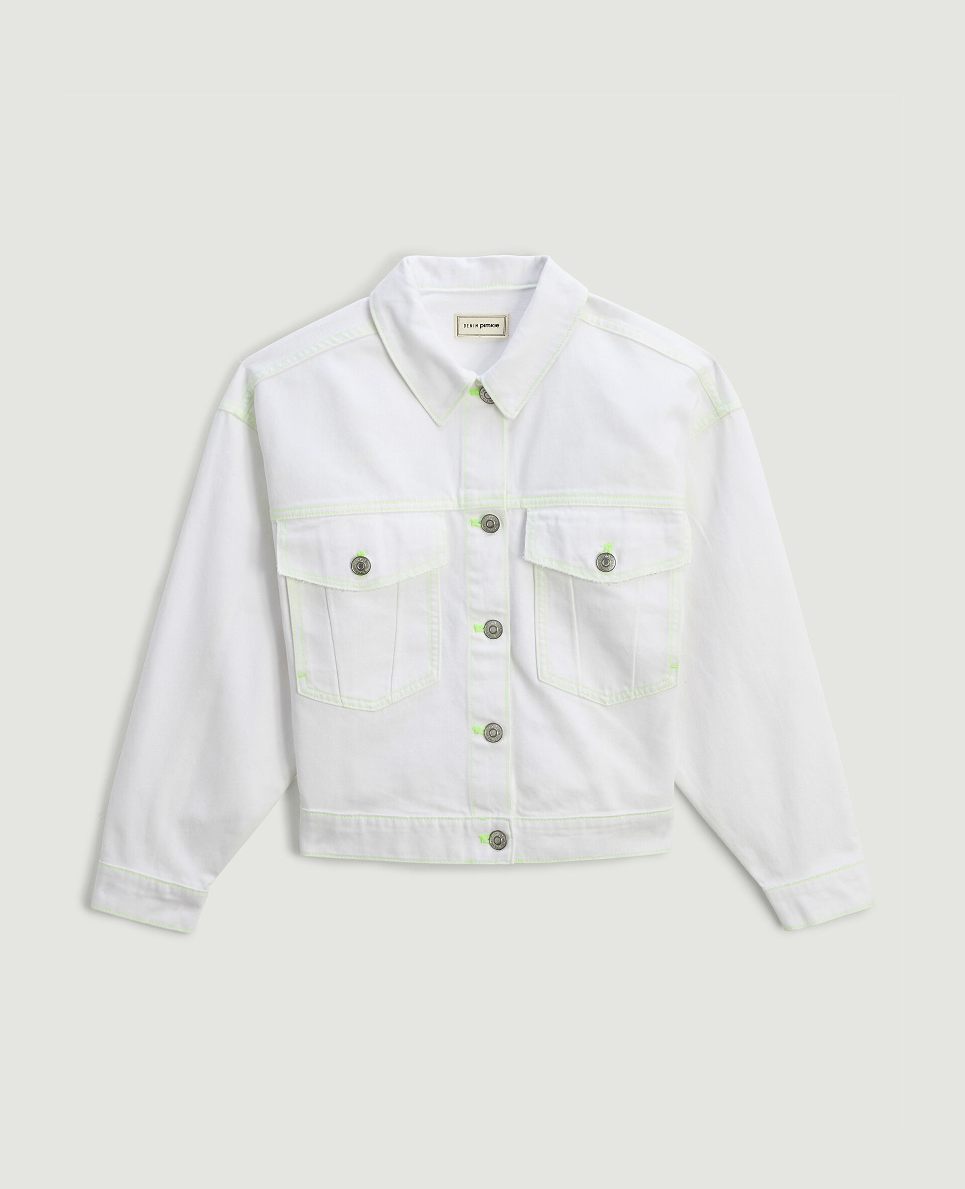 Veste en jean blanc coutures fluo - Blanc