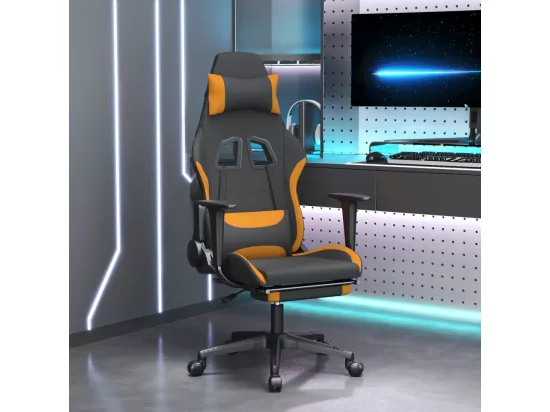 Chaise de jeu de massage avec repose-pied Noir et orange Tissu