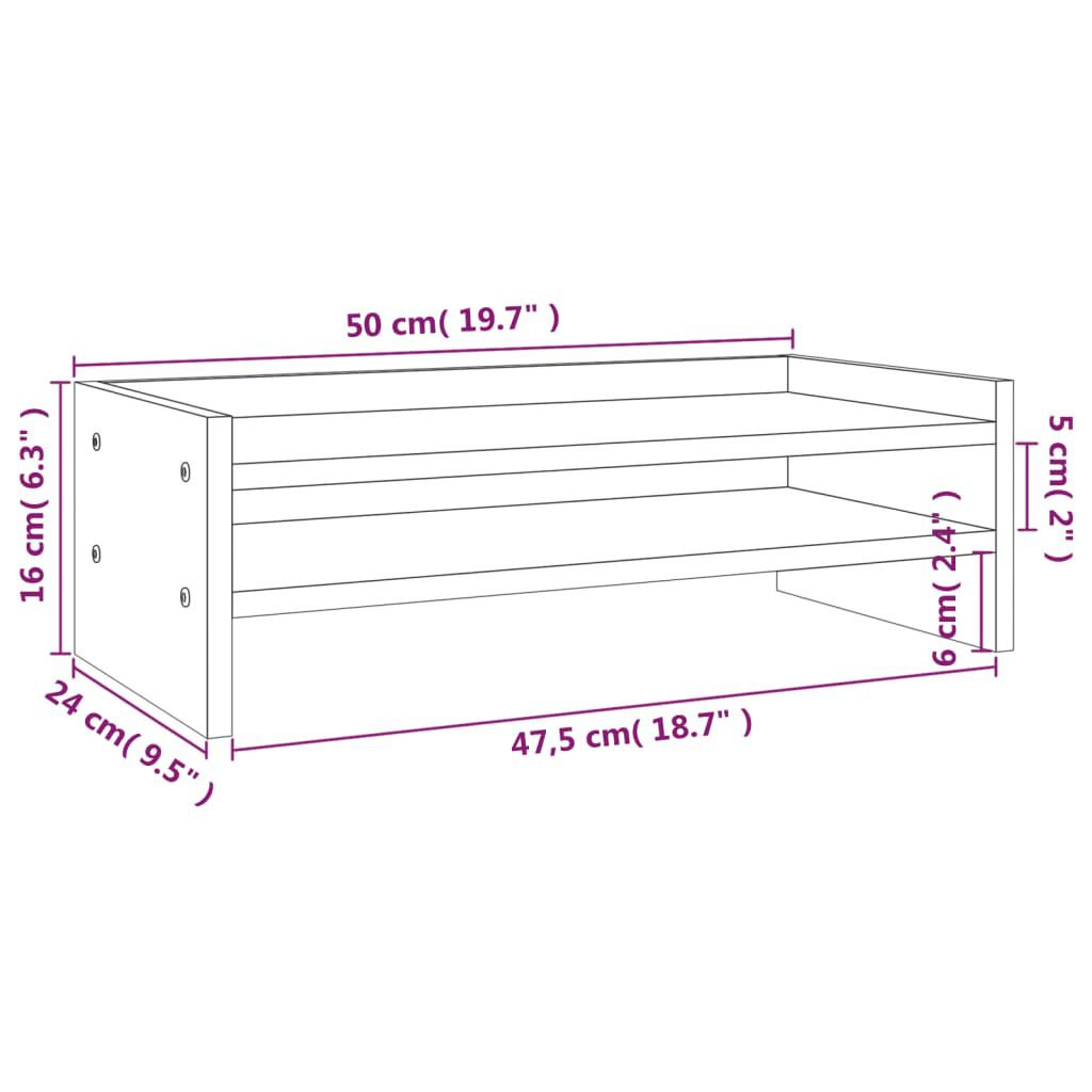 vidaXL Monitorstandaard 50x24x16 cm massief grenenhout grijs