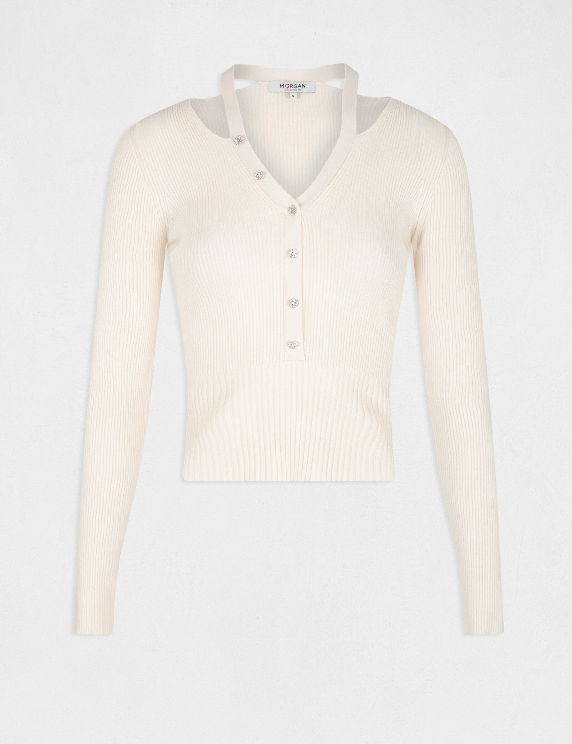 Pull manches longues avec boutons ivoire femme - ivoire