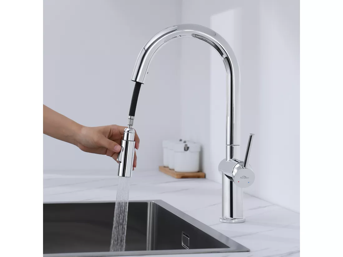 AuraLum Max Robinet Cuisine Douchette avec 2 Modes Pulvérisation,Mitigeur Cuisine avec Douchette Extractible Rotatif 360° ,Chrome,EU Modèle