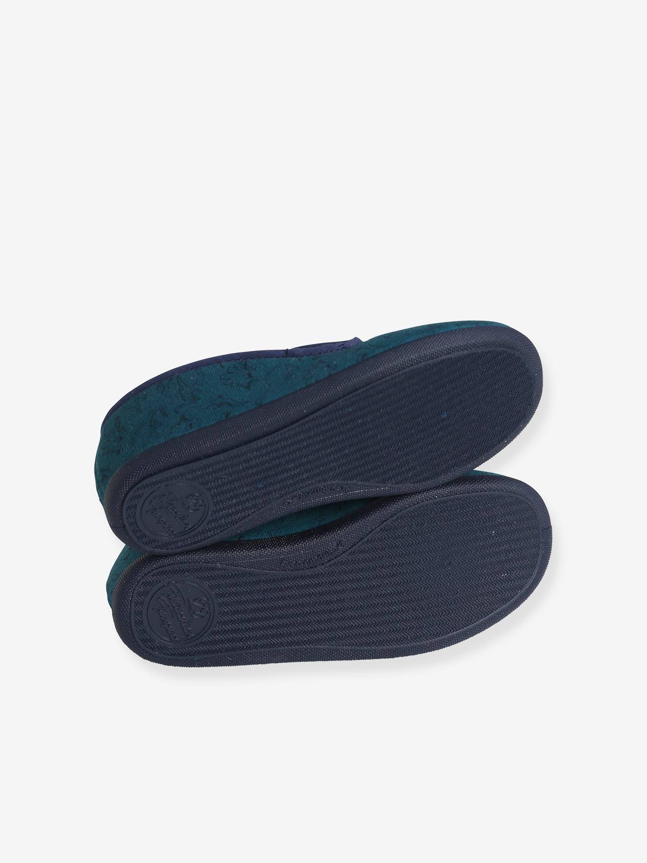 Pantufas de enfiar para meninos, fabricadas na França, tamanho médio com estampa azul.