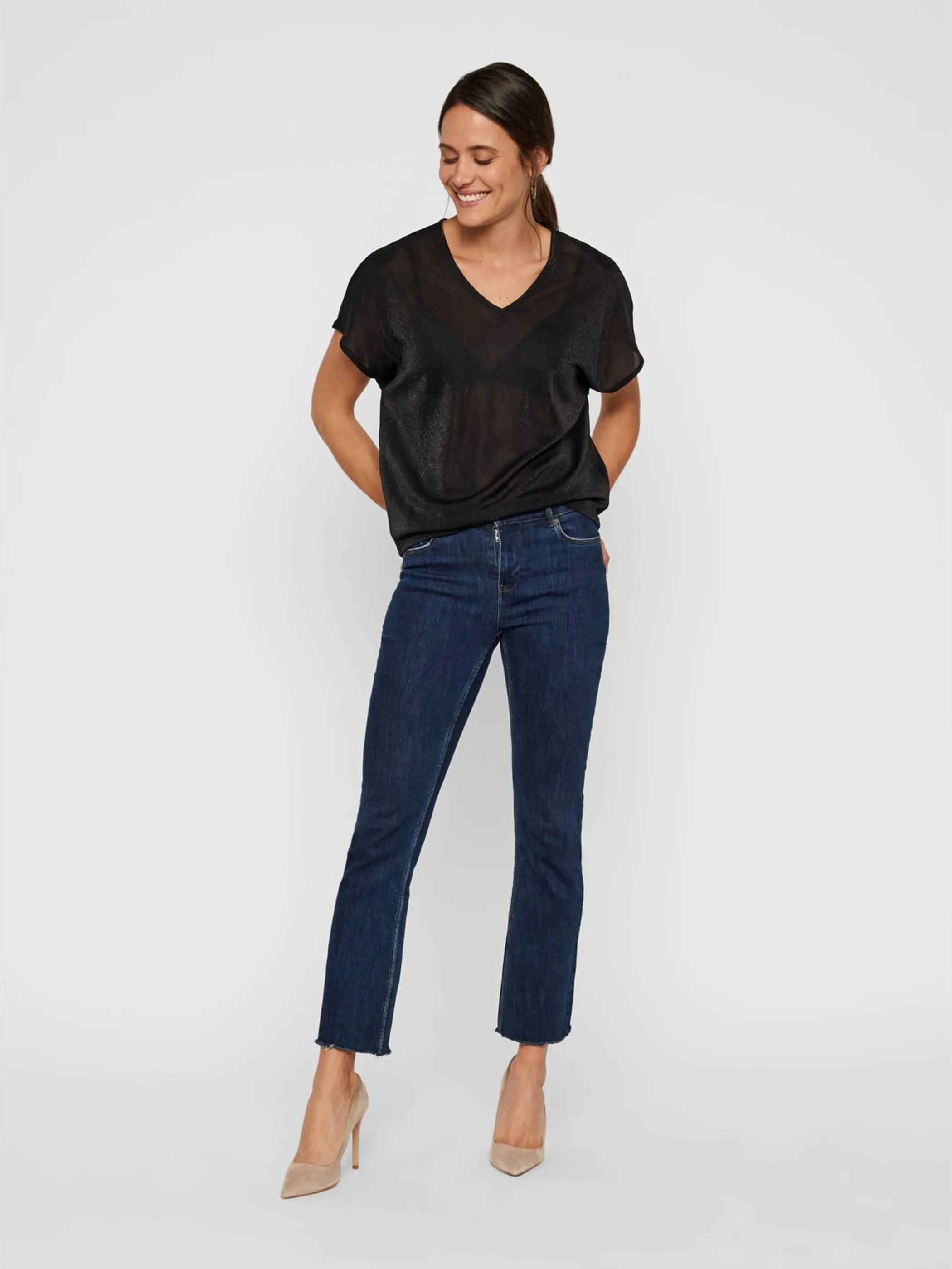 Vero Moda VMDENISE SS V-NECK TO Glitzershirt