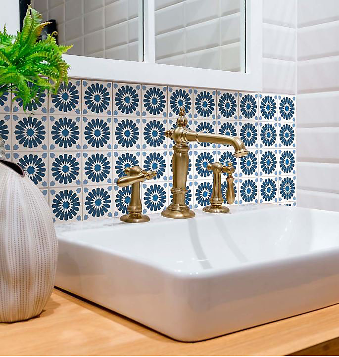8 carreaux adhésifs motif Azulejos bleu L.10 x H.10 x l.0,4cm