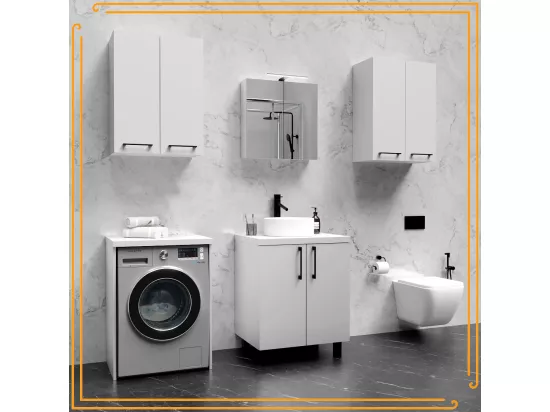 Armoire de salle de bain suspendue 60 cm au-dessus de l'évier de la machine à laver Étagères blanches noires