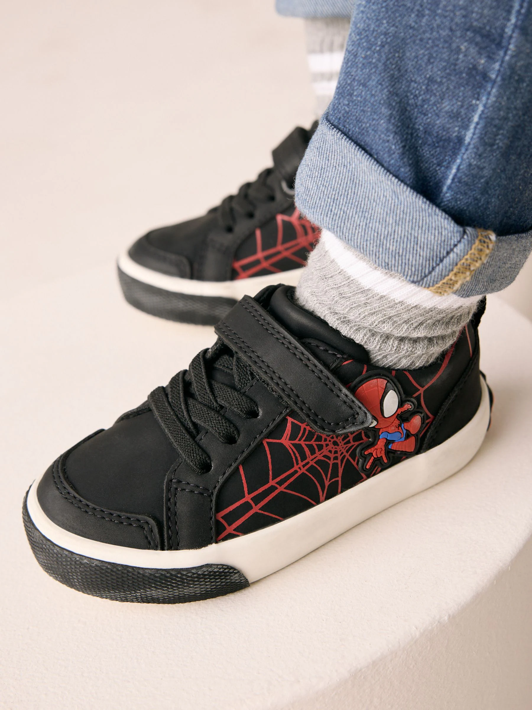 Zwart/Rood Spiderman - Sneakers met klittenbandsluiting en elastische veters