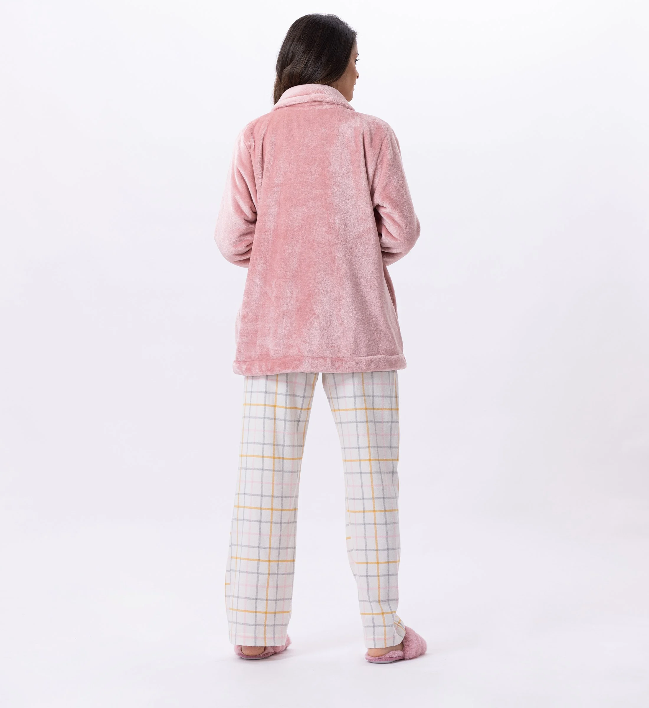 ESSENTIEL H77A - Veste en peluche flanelle | Rose