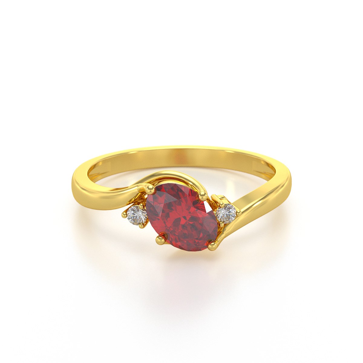 Bague ADEN Or 585 Jaune Rubis et diamants 1.58grs