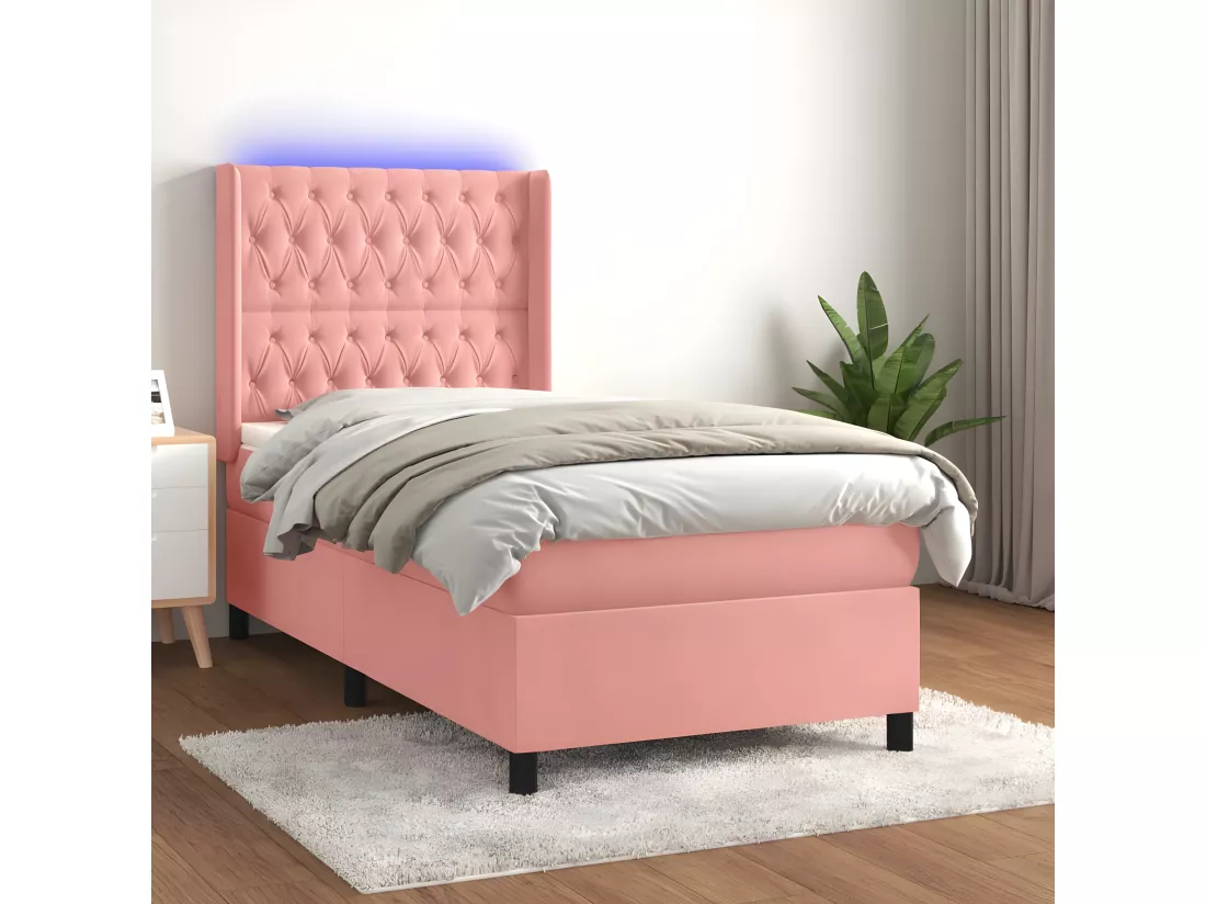 Sommier tapissier avec matelas et LED Rose 90x190 cm Velours