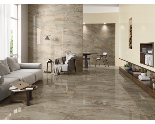Sicilia porseleinen wand- en vloertegel, 80 x 160 x 0,97 cm, Miele, gepolijst bruin