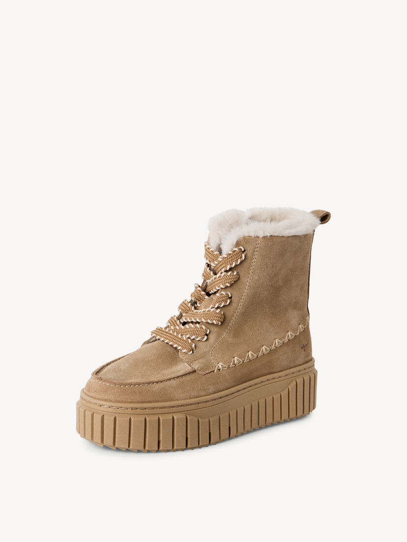 Leren Enkellaarsje - beige warme voering