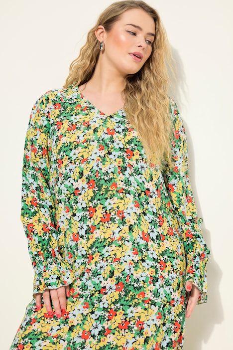 Maxikleid, A-Line, Flower Print, Langarm