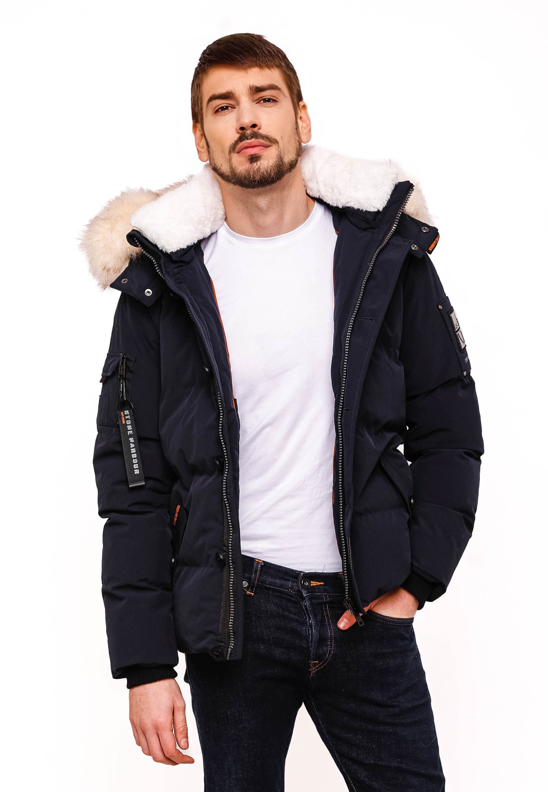 STONE HARBOUR Herren Winterjacke stylischer Winterparka mit abnehmbarer Kapuze Halvaar