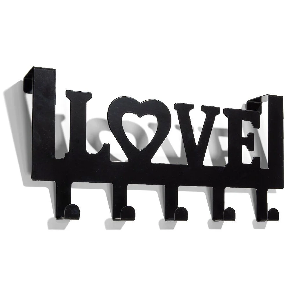 Crochet de porte LOVE en métal blanc ou noir 36,5x16,5cm - 2 modèles