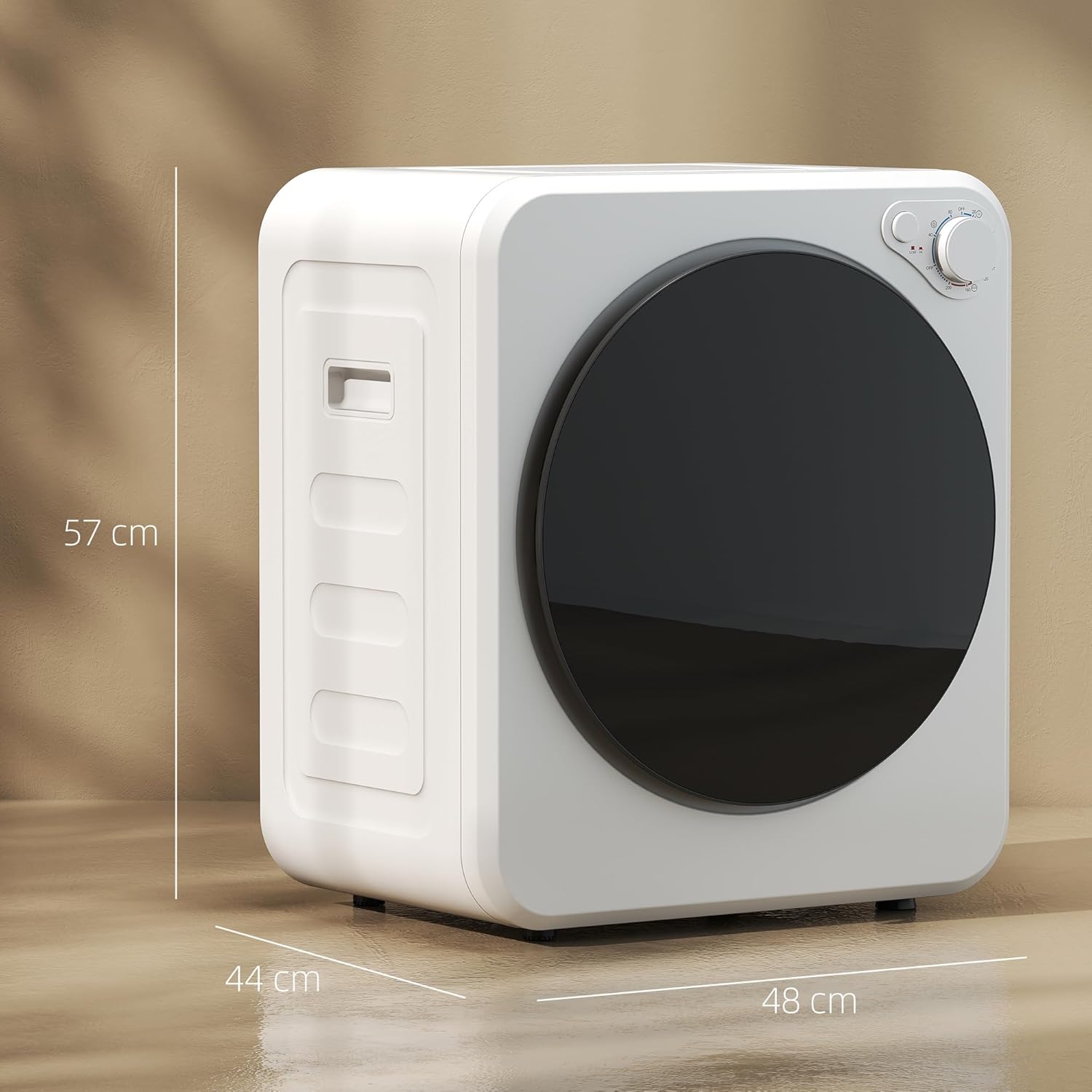 HOMCOM Mini Wäschetrockner 4 kg mit 5 Programme bis zu 60℃ 800W/400W Freistehend Wandmontierbar Ablufttrockner mit reversibel Edelstahltrommel Trockner für Kleidung Wohnmobile Wohnheime Zuhause Weiß