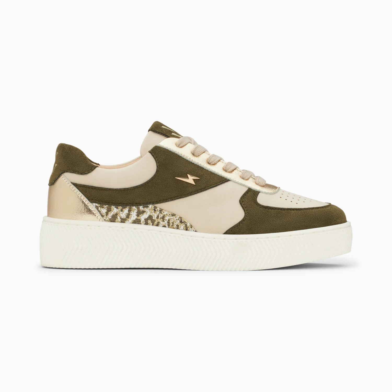 Sneakers-Baskets Théonie beige et kaki à lacets