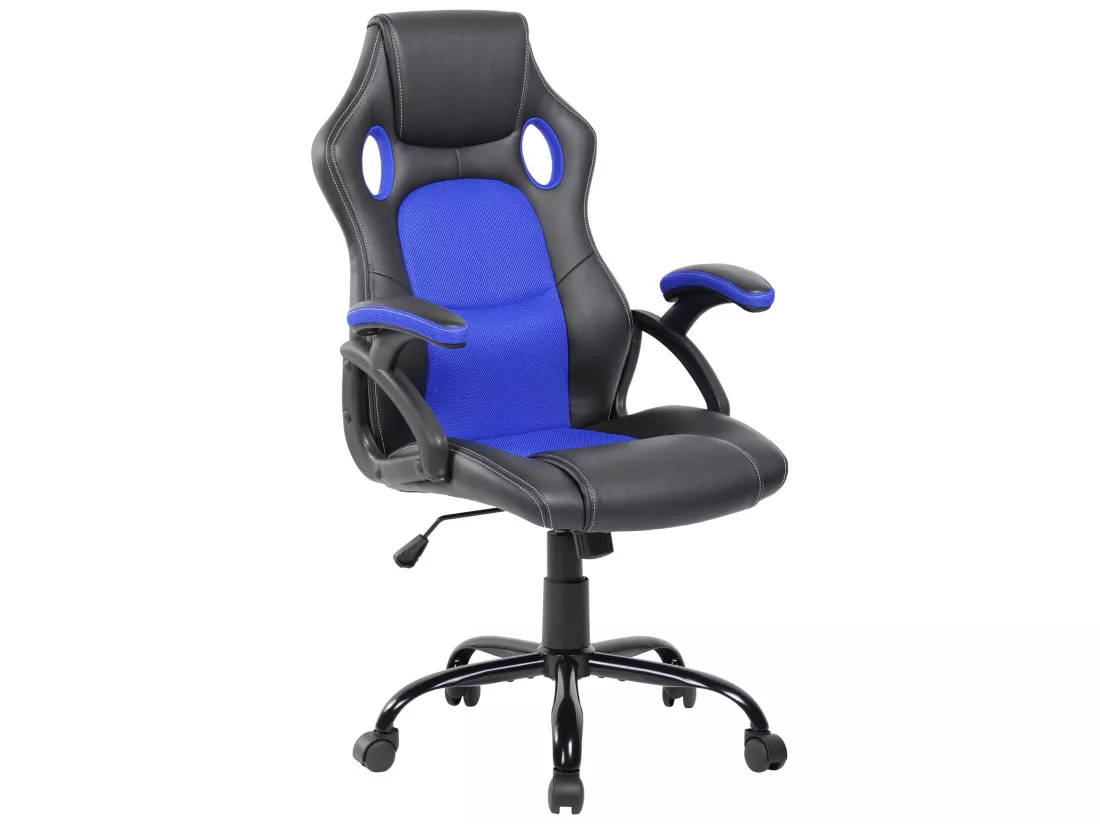 Fauteuil Gamer Siège Noir Bleu Nylon Simili-cuir 120x66x63