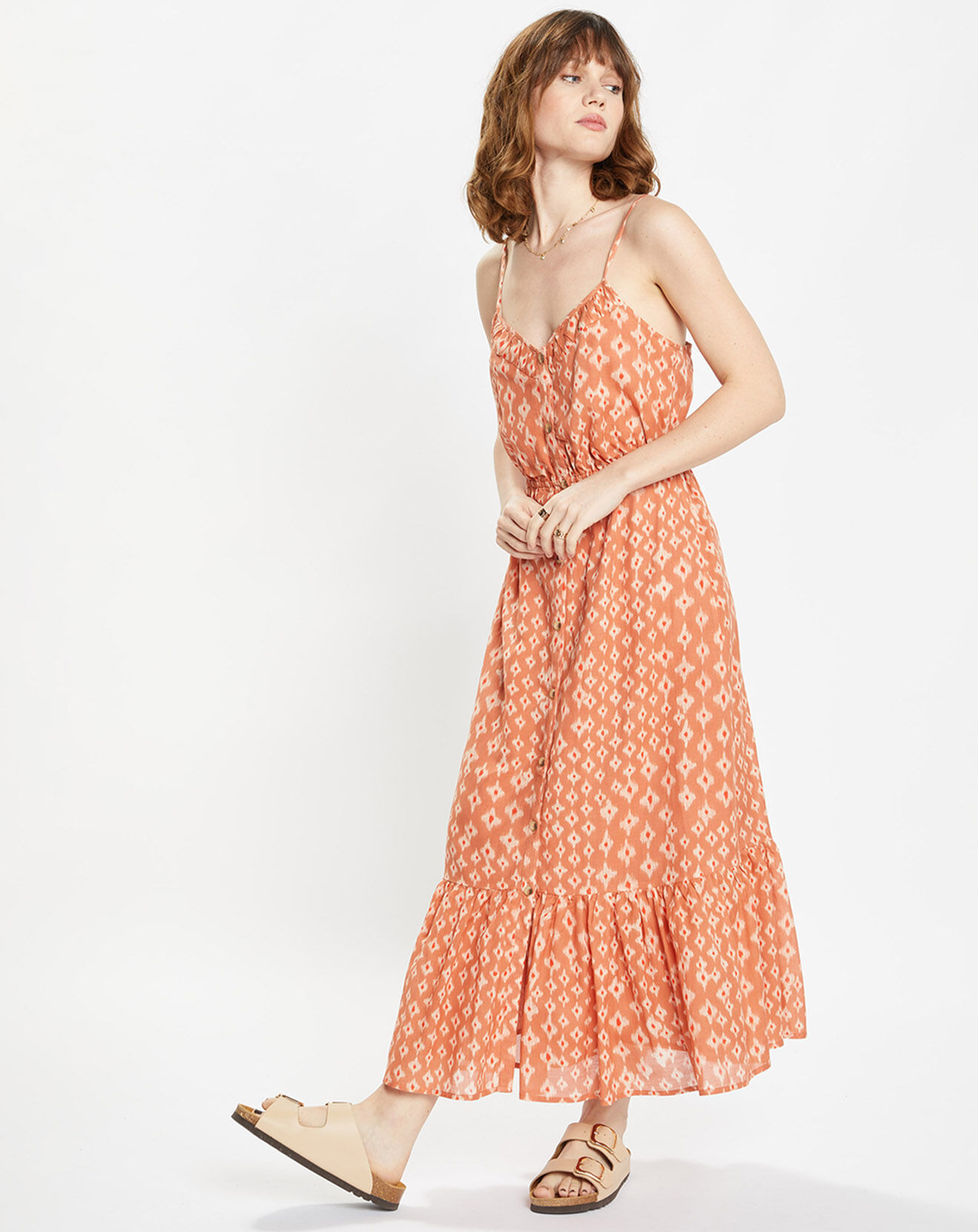 Galeries Lafayette Robe longue et fluide imprimé orange